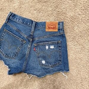 Levi's Classic 501 Distressed Cut Off Festival Blue Jean Denim Shorts 25